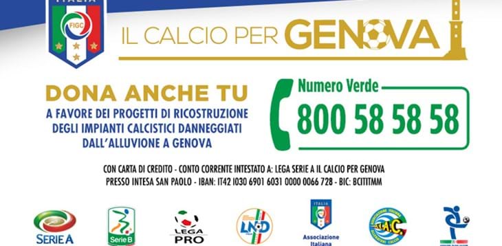 Il Calcio per Genova: attivo il Numero Verde per la ricostruzione degli impianti calcistici